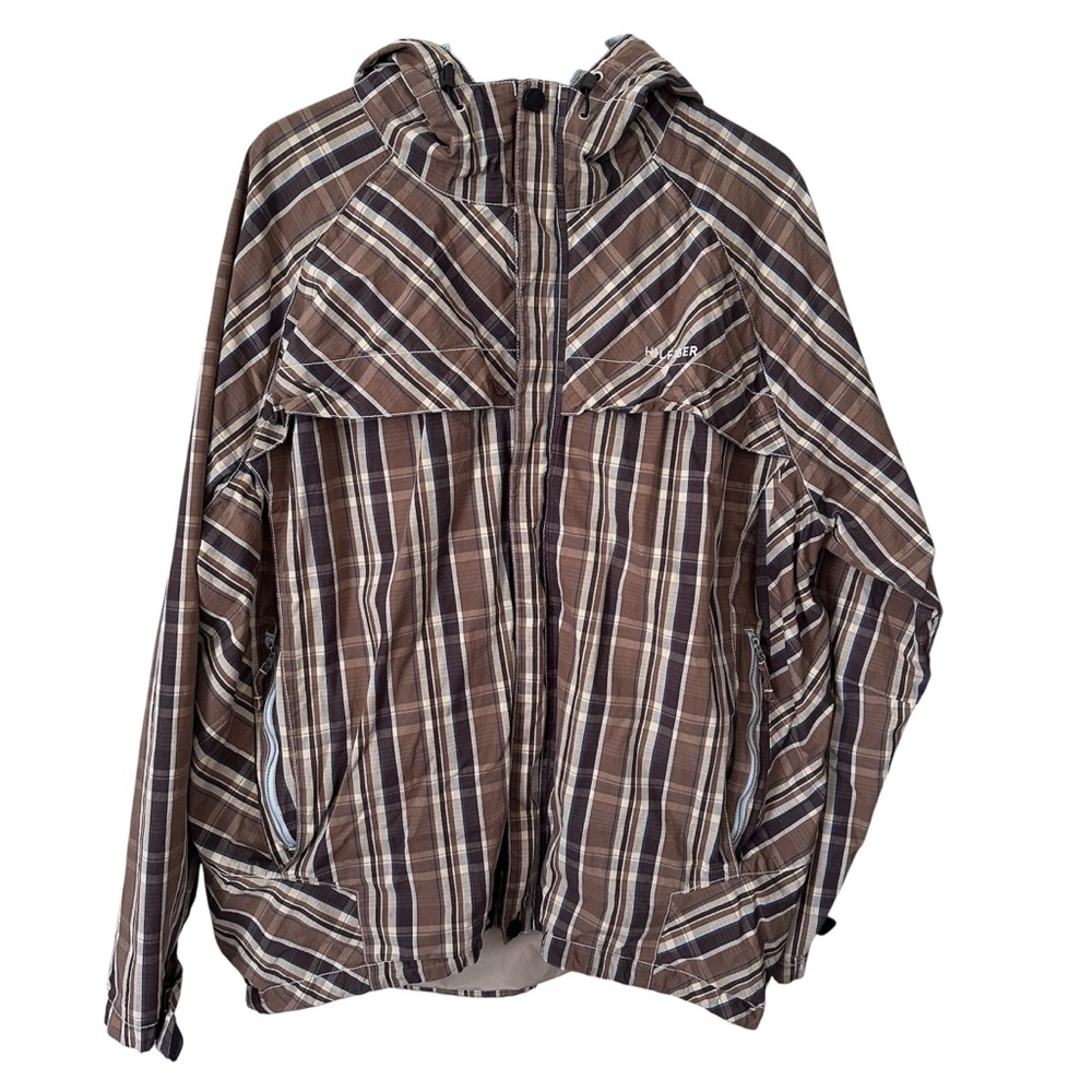 Tommy Hilfiger Vintage 2007 Plaid Hooded Windbreaker Jacket Men’s XXL Brown